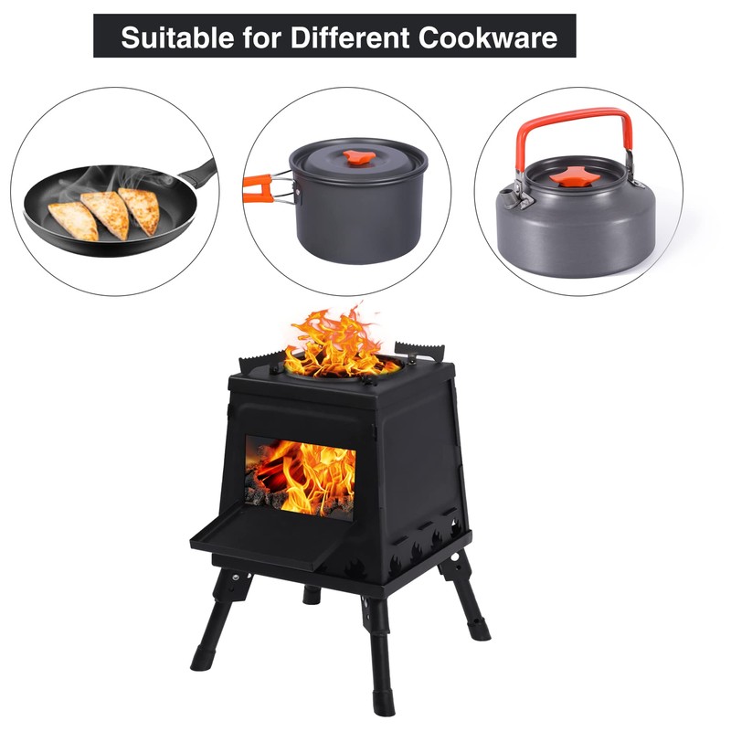 Lineslife Wood Burning Camp Stove, Portable Cast Iron Camping Wood