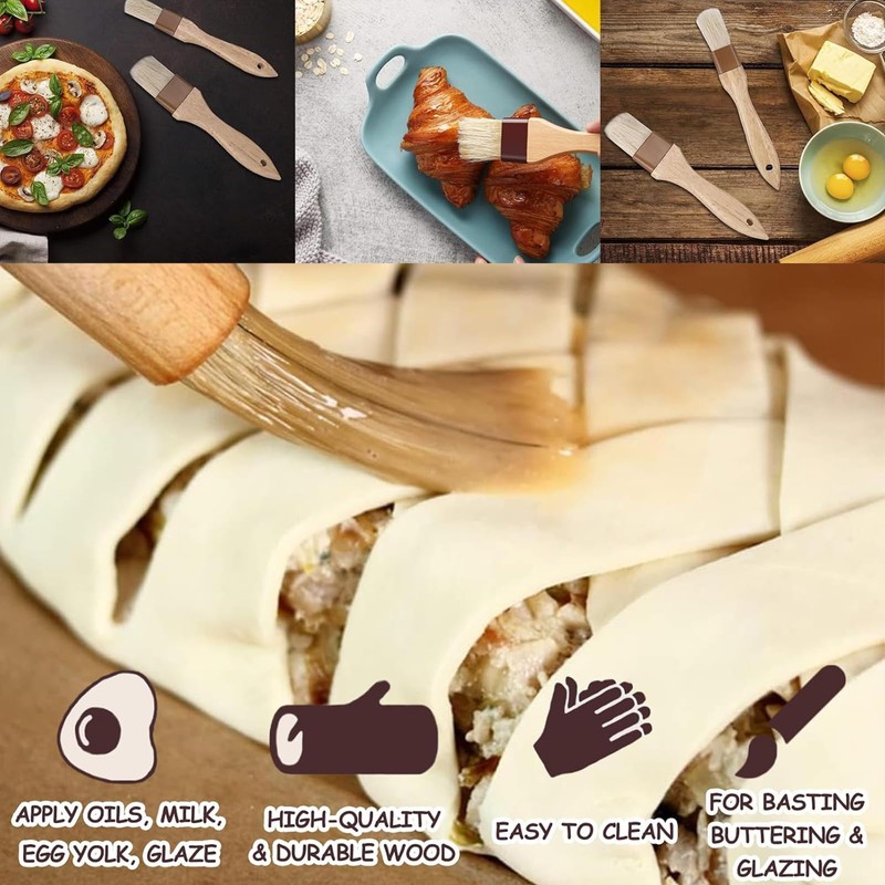 3 PCS Pastry Brushes,Wooden Durable Cooking Brush for Baking, BBQ