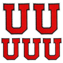 Iron on Letters Patches, 5 Pieces Full Embroidered Individual Letters Patch Applique for Clothes, Dress, Hat, Jeans, DIY Accessories, Red U