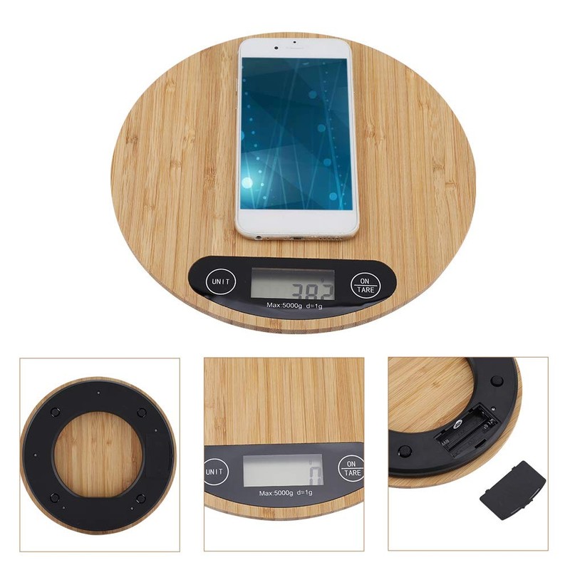 Digital Kitchen Scale Round Bamboo Electric Meat Food Weighing Scale