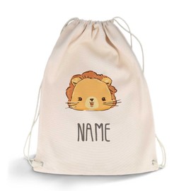 GRAVURZEILE Printed Gym Bag - Animal with Name of Choice - Sports Bag Backpack Daypack Gym Bag with Drawstring - for Sports and Leisure - 12 L 33 x 45 cm, Lion