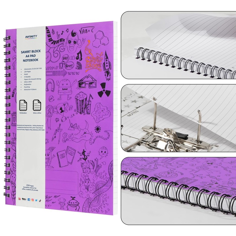 Infinity A4 Lined Wirebound Notebook Spiral Journal Notebook (Pack of