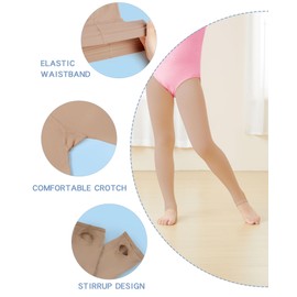 Avrigirl Tan Stirrup Tights for Girls Ballet, Soft Dance Leggings Pantyhose for Gymnastics, Cheerleading, Skating, Under Dress, 60D