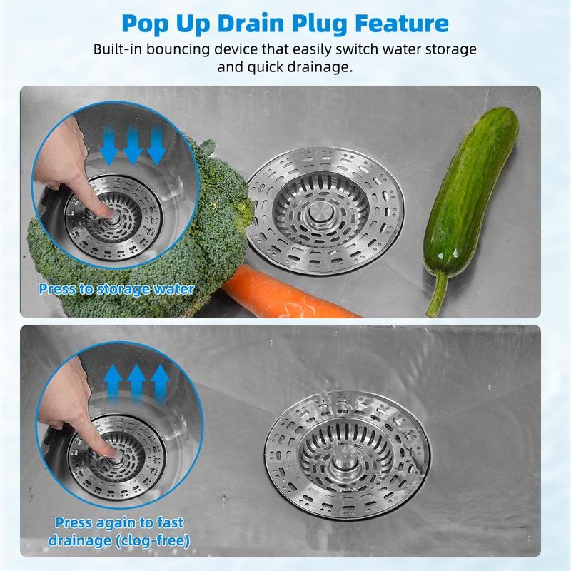 Hibbent 3-in-1 Kitchen Sink Drain Strainer, Stainless Steel Sink Plug,