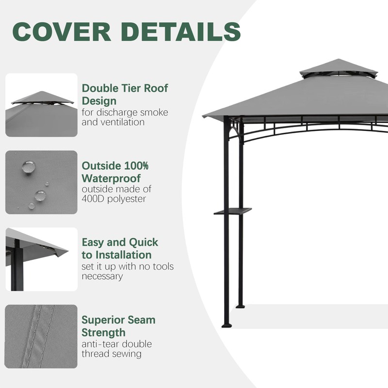 JANCANOPY Gazebo Replacement Cover for Grill Gazebo Model L-GG001PST-F, (Gray)