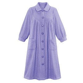 Collections Etc Women's Plush Fleece Button Front Robe with Pockets, Collar, Lavender, Medium