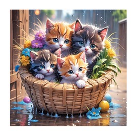 SHEGZHUC Diamond Painting Cat 30 x 30 cm Diamond Painting Pictures Cat Diamond Painting Cats in Flower Basket Diamond Painting Animals Diamond Painting Art Embroidery Cross Stitch Pictures Gift Wall