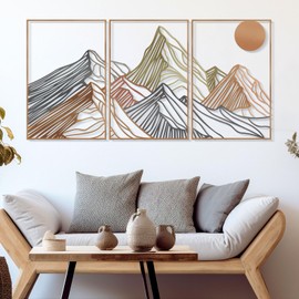 Zzbakress 3 Pcs Colorfor Mountain Metal Wall Decor Minimalist Sunrise Mountain Line Wall Art Abstract Wall Decor Living Room Rustic Bathroom Wall Art Large Wall Art for Bathroom Living Room (Vivid)