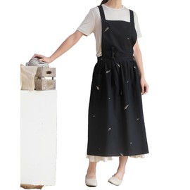 Nanxson Vintage Cotton Linen Long Apron Maid Costume Victorian Bib X Back Apron for Cooking Baking Cosplay CFL0009 Black-44