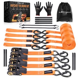 maXpeedingrods 15ft S-Hook Ratchet Straps 2200lbs Break Strength, 1'' 15' 13.8'' Ratchet Tie down with Padded Handles 11.8'' Soft Loops 19.6'' Cords With Storage Bag and Gloves 733 lbs loading Orange