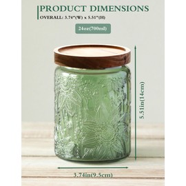 PENGSHU Glass Jar with Airtight Lid – Vintage Canisters for Bathroom and Kitchen Countertop, for Storage Candy, Coffee, Cookie, Apothecary, Sugar, Tea, Green Sunflower, 24 OZ