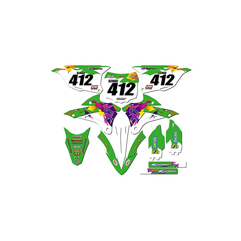 2014-2021 KX 100 Throwback Green Senge Graphics Complete Kit with