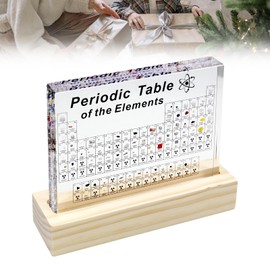 CNQLIS Periodic Table with 83 Real Elements Inside, Acrylic Periodic Table of Chemical Elements, Periodic Table Display with Elements for Teacher Students,with Wooden Base