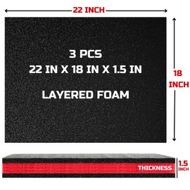ONREVA Tool Box Foam 22x18x1.5 inch 3Pack, Foam Inserts for Cases, Polyethylene Storage Sheets for Toolbox Hard Case, Tool Shadow Insert, Kaizen Organizer Sheet, Black with Red