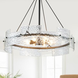 XINGQI Black Chandeliers for Dining Room Modern 8-Light Glass Farmhouse Pendant Lighting Fixtures Round Chandelier for Kitchen Island Living Room Entryway