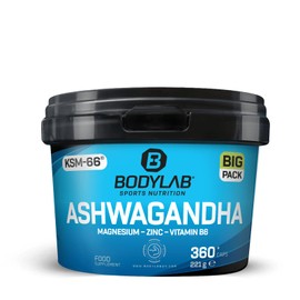 Bodylab24 Big Pack Ashwagandha Capsules 360 Pieces, Finely Ground Ashwagandha Powder Enriched with Magnesium, Zinc and Vitamin B6, 100% Vegan
