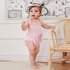 Engofs Newborn Baby Girl Summer Clothes Sleeveless Romper with Headband Boho Outfits Bodysuit Pink 12-18 Months