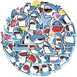 50pcs Shark Stickers Cute Cartoon Animal Stickers Vinyl Waterproof Stickers for Water Bottle Laptop Luggage Helmet Skateboard Snowboard Guitar Scrapbook Phone Gifts for Teens Girls Kids Adult