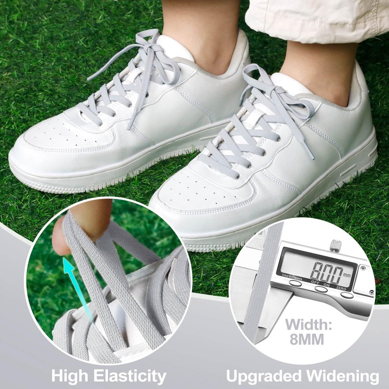 DELELE Flat Elastic Shoe Laces: Light Grey Stretch Shoelaces for