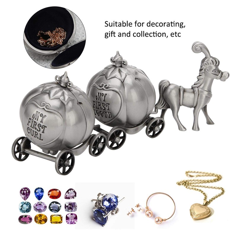 Silver Tooth Holder, First Curl and Tooth Keepsake Box,Carriage Shape