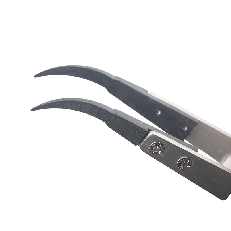ESD Plastic Tip Curved Tweezers for Soldering Repair Work Interchangeable