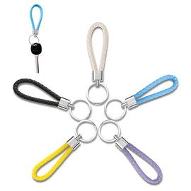 FloraMolly 5pcs Car Keyrings for Women Men, Braided Artificial Leather Keychain Rings Handmade Strap Keychain For Hang Keys Car Key Chains