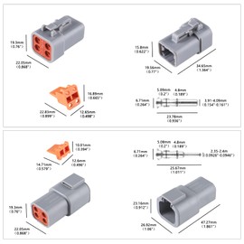 MUYI 3 Kits 4 Pin Way DTP Series Connector 14-12 AWG Waterproof Electrical Plugs IP65 Waterproof Heavy Duty Sockets Size 12 Terminal Pins Current Rating 25 Amps (4 Pin Way)