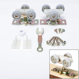 Sliding Pocket Door Hardware Top Hanger Rollers Wheels Assembly Fit Johnson Part #1125 & #1500 Hardware Kit, Wrench and Screws Include (2, Plating)