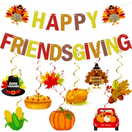 Thanksgiving Party Decorations, Glitter Happy Friendsgiving Banner, Happy Friendsgiving Turkey Decorations, Happy Friendsgiving Party Decorations, Thanksgiving Home Fireplace Mantle Decorations