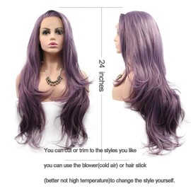 AFBeauty Purple Wigs for Women Long Wavy Lace Front Free Part Curly Synthetic Lace Front Wig Heat Resistant Fiber Glueless for Daily Party 24 Inch Light Purple
