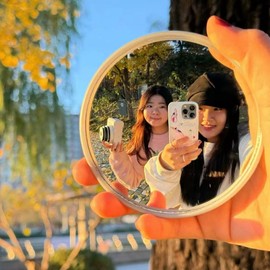 Espejo portátil redondo de mano, acrílico transparente, accesorio de fotografía para selfies y fotos creativas, 4 x 4 pulgadas