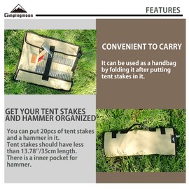 CAMPINGMOON Cotton Canvas Tent Stakes Case Storage Bag Max 13.78’’/35cm in Length Beige Color B135