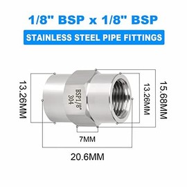 ERGAOBOY 2 Pcs 1/8" BSP Female Thread X 1/8" BSP Female Thread Forged Stainless Steel Hex Coupling Connection SUS 304 Pipe Fittings