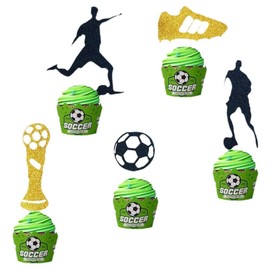 40Pcs Soccer Cupcake Toppers Glitter Men Boys Football Cupcake Decorations Sports Theme Cupcake Picks for Soccer Theme Boys Birthday Baby Shower Supplies