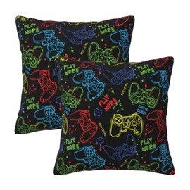Gaming Cool Gamer Farmhouse Throw Pillow Covers 18x18 Inch Fall Pillow Case Soft Pillowcase Cushion Covers Set of 2 for Sofa Bed Bedroom Car Chair Living Room Home Decorative