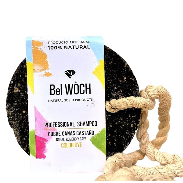 BEL WOCH Shampoo solido orgánico en barra 100% natural Nogal cubre canas, para cabello castaño, nutre, promueve el crecimiento y da brillo natural libre de parabenos, pfalatos y sulfatos