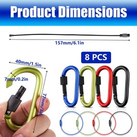 D-Ring Locking Carabiner, 4 Pcs D-Heavy-Duty Carabiner Clips, D-Shape Keychain Clips for Home, Camping,Caravan, Fishing, Hiking, Traveling, Sports Outdoors