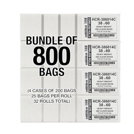 Aluf Plastics Aluf Plastics High Density Trash Bags, 60 Gallon, 800 Count, 14 Micron (eq), 38" x 60", Clear, for Bathroom, Office, Industrial, Commercial, Janitorial, Municipal, Recycling