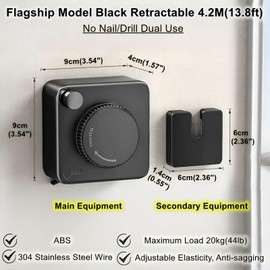 YUSHIYAN 4.2M Retractable Clothesline, Non-sag Clothesline, Indoor/Outdoor Heavy Duty Retractable Clothes Line, Wall Mounted Stainless Steel Washing Line (Black)