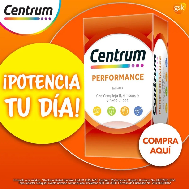 Multivitamínico Centrum Performance Vitaminas Complejo 100 Tabletas Sabor