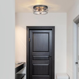 Flush Mount Lighting Fixtures, 13.5 inch Farmhouse Close to Ceiling Light Fixtures, 3 Lights Kitchen Lighting Fixtures Ceiling Seeded Glass Lighting for Hallway, Foyer, Bedroom