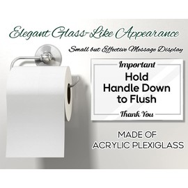Essentials for Hosts Bathroom Signs - Hold Handle Down To Flush - 4"x6" Acrylic Sign w/Mounting Tape - Bathroom Sign Rental Home Necessities - Bathroom Door Signs