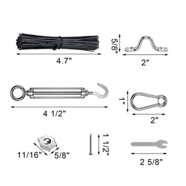 SaferCCTV String Light Hanging Kit, Hardware Suspension Kit Vinyl Coated Stainless Steel Wire Rope with Turnbuckle, Eye Hooks, Snap Hooks for Outdoor, Patio, Garden, Backyard