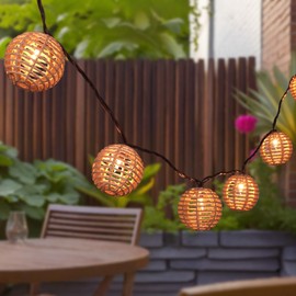Decorative String Lights Plug in with 10 Incandescent Bulbs, Natural Rattan Globe Boho Lantern String Lights Connectable Weatherproof Outdoor Indoor for Bedroom Patio Pergola Decor