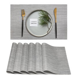 HALESEY Vinyl placemat Set of 6 wipeable Non-Slip placemat Heat Resistant placemat for Kitchen Dining Room Indoor Placemat Woven placemat (Woven Black and White)