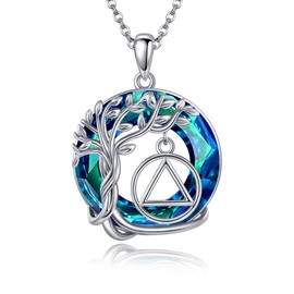 JERWLI AA Necklace Sterling Silver Sobriety Crystal Jewellery Gifts for Women Alcoholics Anonymous Gifts for Women Men, Sterling Silver