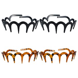 LIOUCBD Zig Zag Headband, 4 Pieces Hair Styling Accessories Wavy Tooth Comb, Non Slip Headbands for Women's Hair, Black Brown Plastic Headbands with Teeth for Teen Lady Girls Men