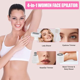 Pluxy Epil Pro 3.0 Women Face Epilator, 4-in-1 Body Shaver and Facial Epilator, Hair Removal for Face, Waterproof Facial Hair Remover for Armpits, Arms, Legsm, Bikini