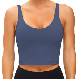 Wjustforu Women's Tank Top Padded Sports Bra Running Workout Yoga Crop Top (Medium, Ink Blue)