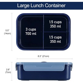 Caperci Classic Bento Box 47oz, 3-Compartment Leakproof Lunch Box with Utensils
